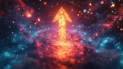 Glowing arrow pointing upwards in a vibrant cosmic cloudscape, digital art - Powered by Adobe