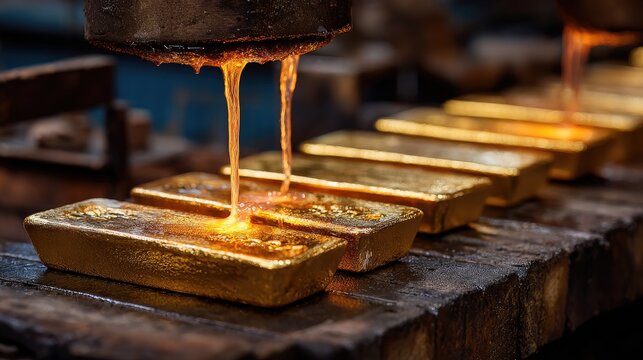 High-temperature furnace melting gold ingots for handcrafted jewelry manufacturing