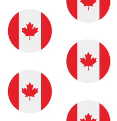 Vector seamless pattern of flat round Canada flag isolated on white background