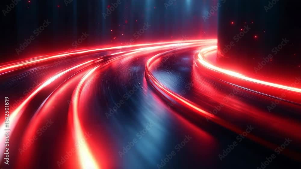 Poster glowing red light trails on dark road, futuristic speed concept art