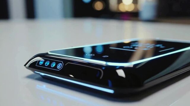 Close-Up Cinematic Showcase of Foldable Smartphone Design with LED Interface and Sleek Hardware Details