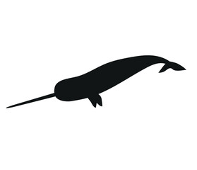 Vector flat hand drawn narwhal silhouette isolated on white background