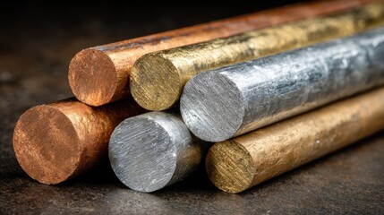 Showcase of precious metals including gold, silver, and platinum rods prepared for crafting