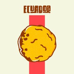 Retro illustration of Ecuadorian bolón de verde with cheese and Ecuador text