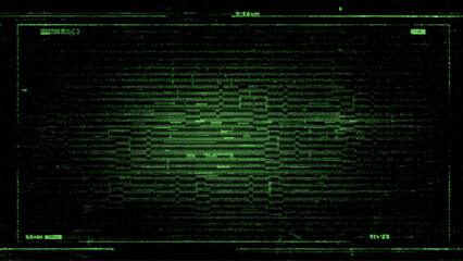 Animated green hud background glitch vector for digital data display. Abstract futuristic virtual interface with error noise.