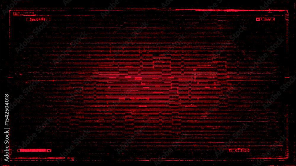 Aufkleber Abstract red digital glitch background with lines and noise. Data error screen texture, display failure concept. Corrupted code.