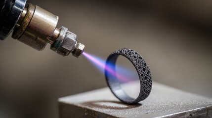 D-printed ring undergoing polishing using advanced jewelry finishing tool