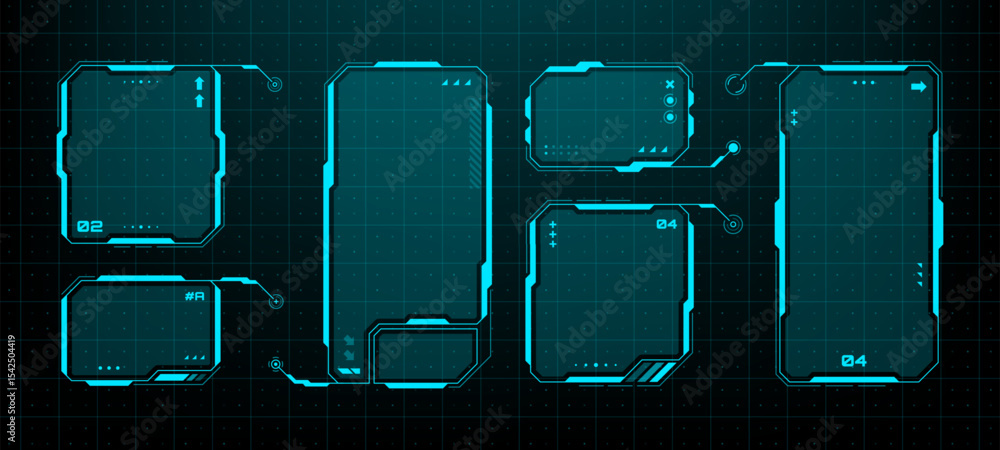 Aufkleber Hud user interface elements on grid background. Futuristic frames and callouts for digital display. Sci fi heads up display.