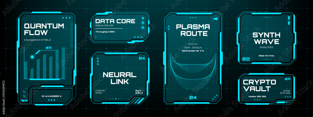 Fototapete Hud vector graphics with data analysis. Abstract technology background with digital interface display for concept.