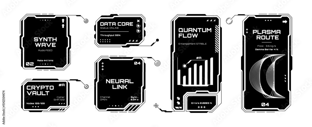 Aufkleber Futuristic hud vector graphics elements illustrating new technology and digital interface for big data analysis or cyberspace monitoring.