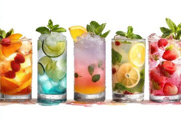 Fototapeta premium Arrangement of varied refreshing drinks on a light backdrop