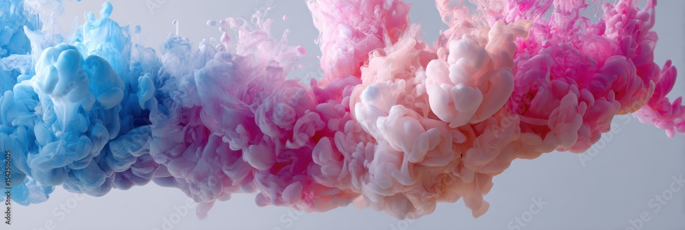 Poster Faded Color Blobs Dissolving Into Mist Create an Ethereal Effect in Soft Pastel Shades of Blue, Pink, and White