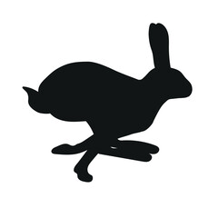 Vector flat hand drawn running hare silhouette isolated on white background