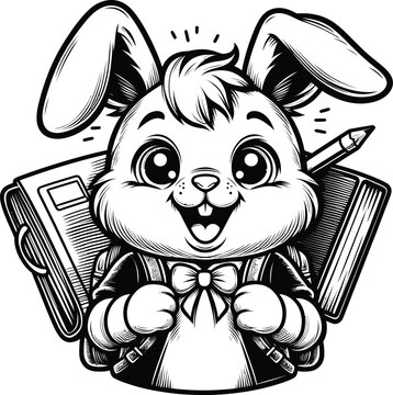 Cute rabbit Back to School Illustration