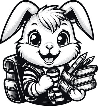 Cute rabbit Back to School Illustration