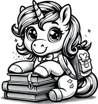 Cute Unicorn Back to School Illustration