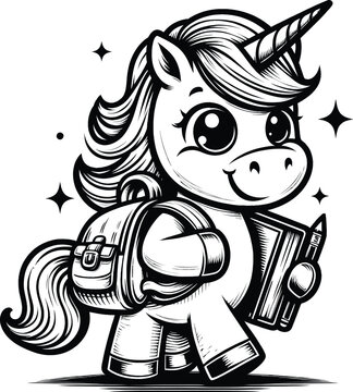Cute Unicorn Back to School Illustration