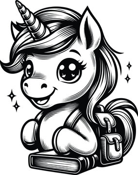 Cute Unicorn Back to School Illustration