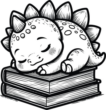 Cute Sleeping Baby panda on Stack of Books