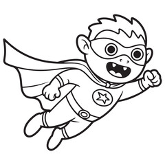  Superhero Monster Flying with Cape – Brave Cartoon Line Art for Kids Coloring Page
