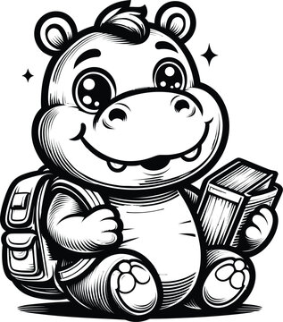 Cute hippo Back to School Illustration