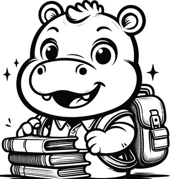 Cute hippo Back to School Illustration