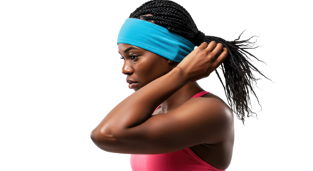 African American Woman with Braids and Blue Headband.