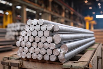 Container of stainless steel rods Steel bar cutting for CNC milling