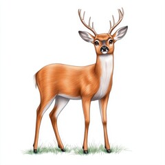 Fototapeta premium Realistic Illustration of a Young Deer Standing on Green Grass