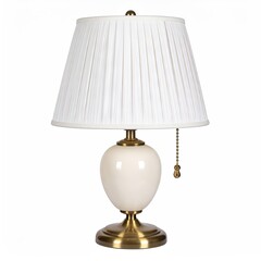 Ivory Table Lamp with White Pleated Shade Isolated