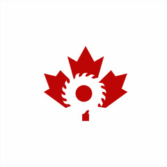 Maple leaf logo design with saw blade.