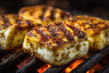Detailed look at grilled halloumi