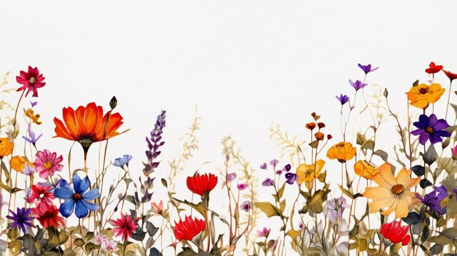 Vibrant wildflowers animated overlay, transparent 4K video, alpha channel, ProRes 4444