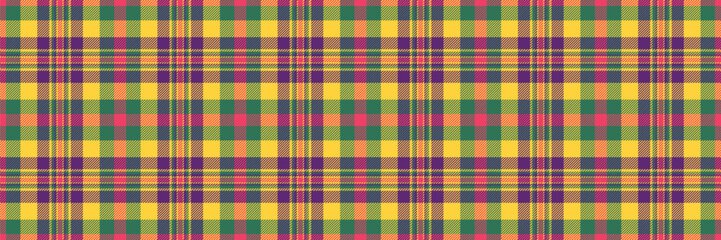 Vibrant multicolored plaid pattern, perfect for textile design, fashion, or website backgrounds.  This cheerful, intersecting lines design evokes feelings of warmth and energy.
