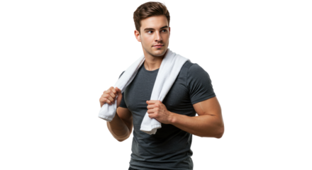 Athletic Man with Towel Resting After Workout Isolated.