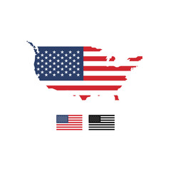 United States map filled with American flags and two smaller state flags, perfect for patriotic themes and American pride designs.