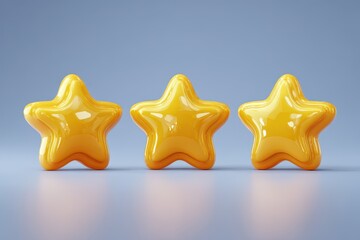 Obraz premium Three shiny yellow stars Game achievements Client feedback on website employee Realistic 3D design for mobile apps Vector graphic
