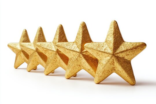 Five star gold rating review image on white background with clipping path