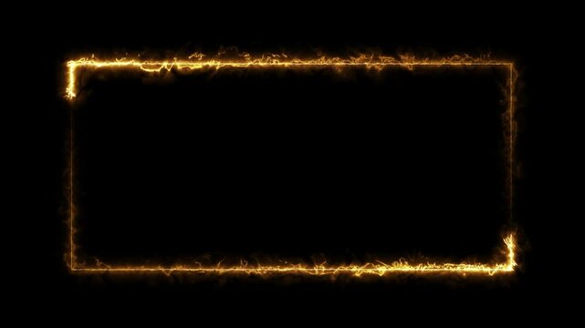 Fiery Golden Rectangle Frame Animated Fire Border for Videos, Motion Graphics, and Intros - 4K