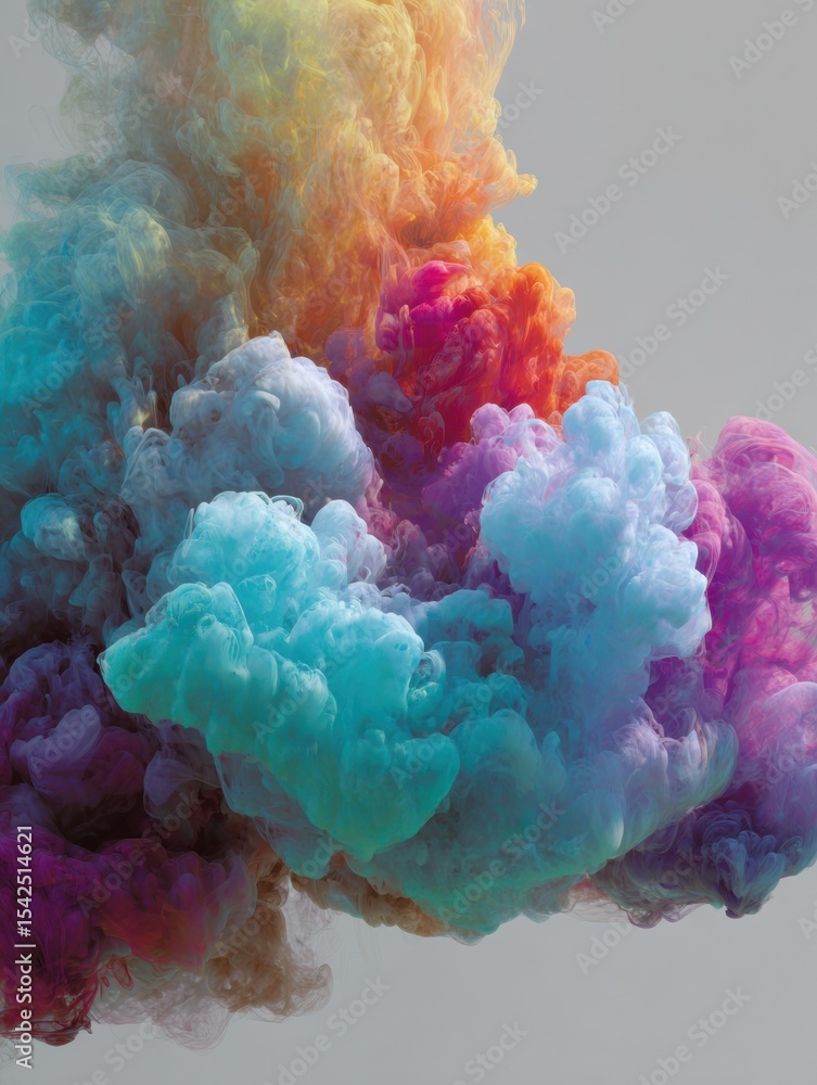 Poster Faded Color Blobs Dissolve Into Mist Creating a Soft, Ethereal Atmosphere With Vibrant Hues of Blue, Purple, and Orange