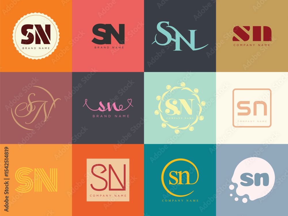 Fototapete sn logo company template. letter s and n logotype. set different classic serif lettering and modern 