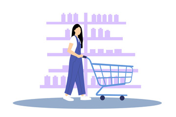 A young female is shopping for groceries.