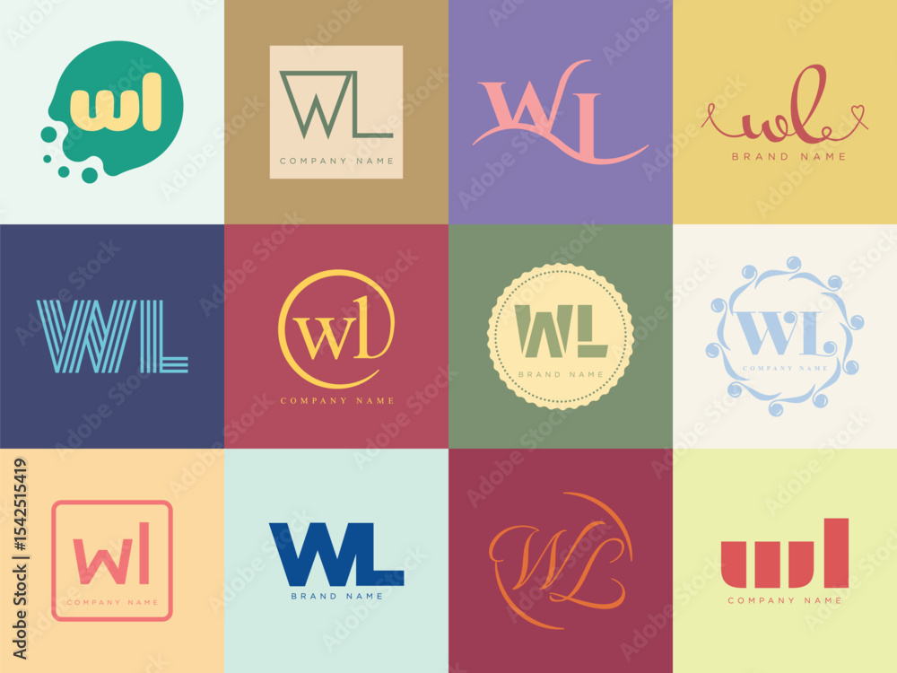Fototapete wl logo company template. letter w and l logotype. set different classic serif lettering and modern 