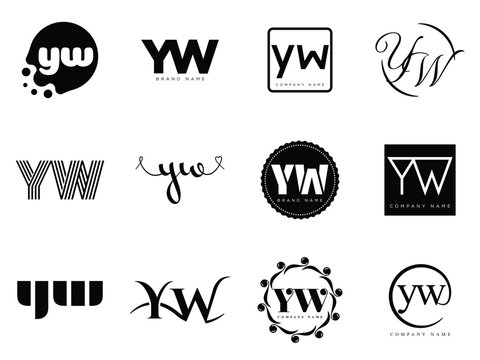 YW logo company template. Letter y and w logotype. Set different classic serif lettering and modern bold text with design elements. Initial font typography.