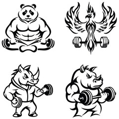 Powerful Animal Fitness Logos Panda, Phoenix, Rhino Weightlifting Designs