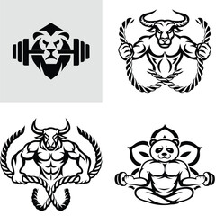 Powerful Animal Fitness Logos Lion, Bull, Panda Designs