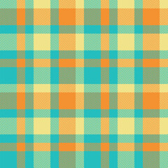 Vibrant herringbone plaid pattern in teal, orange, and pale yellow.  Perfect for textile design, website backgrounds, or fashion projects.