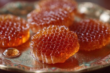 Ghewar is a honeycomb like disc shaped dessert made from all purpose flour and immersed in syrup