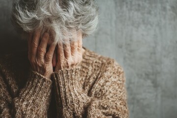 Depression in older women or domestic abuse Themes of grief and violence Close up of distressed woman