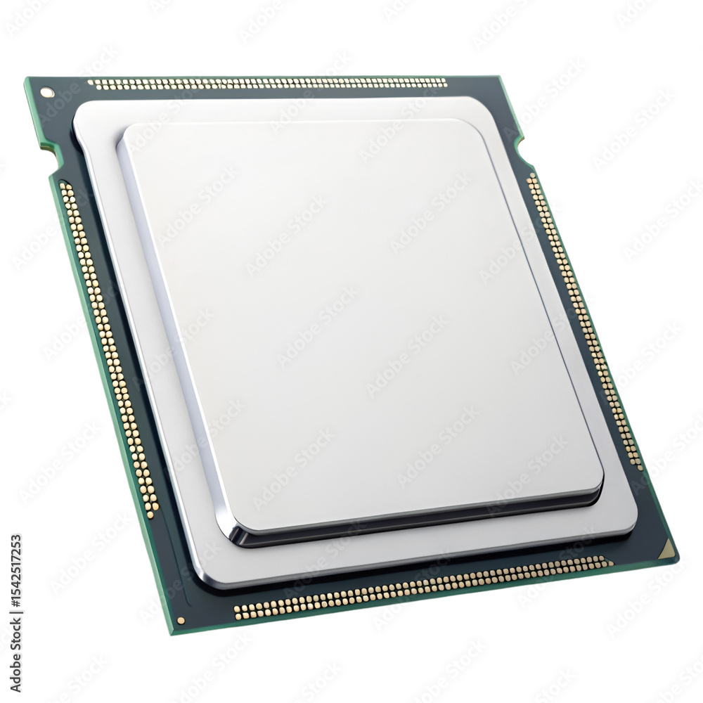 Aufkleber 3 d render silver c p u computer chip isolated white background
